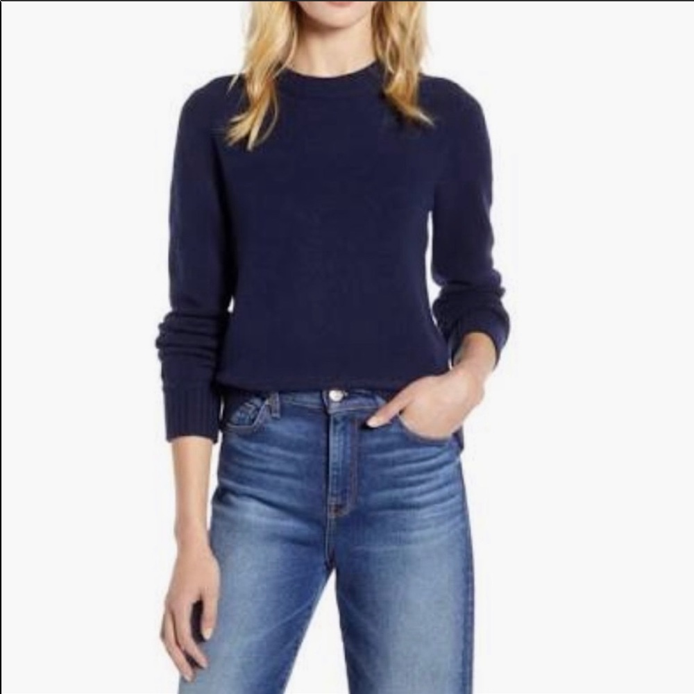 J Crew navy blue crew neck lambswool sweater